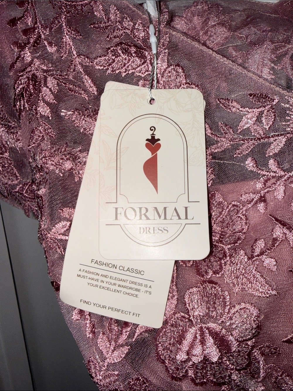 Mauve Lace Appliqué Tulle Evening Dress - Picture 9 of 14